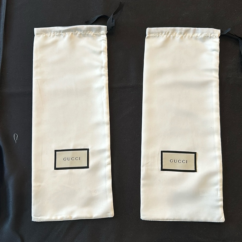Pair of Gucci white w/black logo dust bags for purses, shoes etc.